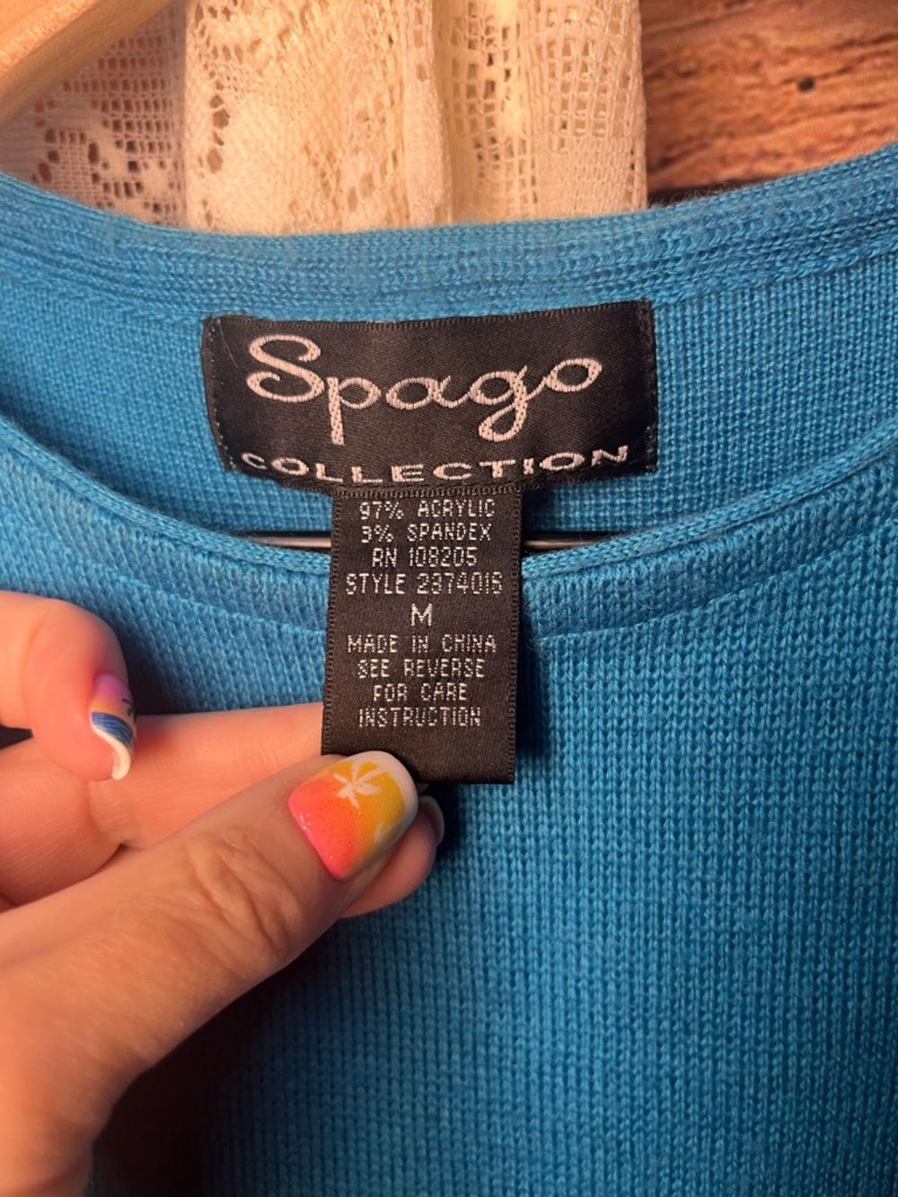 Spago Collection Blue Acrylic Knit Crop Tank (196) - Picture 3 of 7